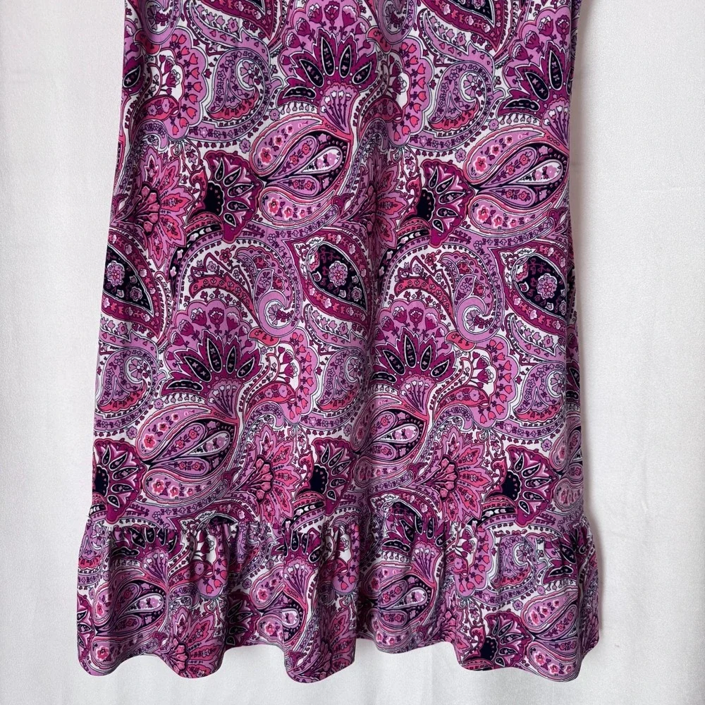 Michael Kors Dress Paisley Ruffle Hem Women M Pink Sleeveless Shift